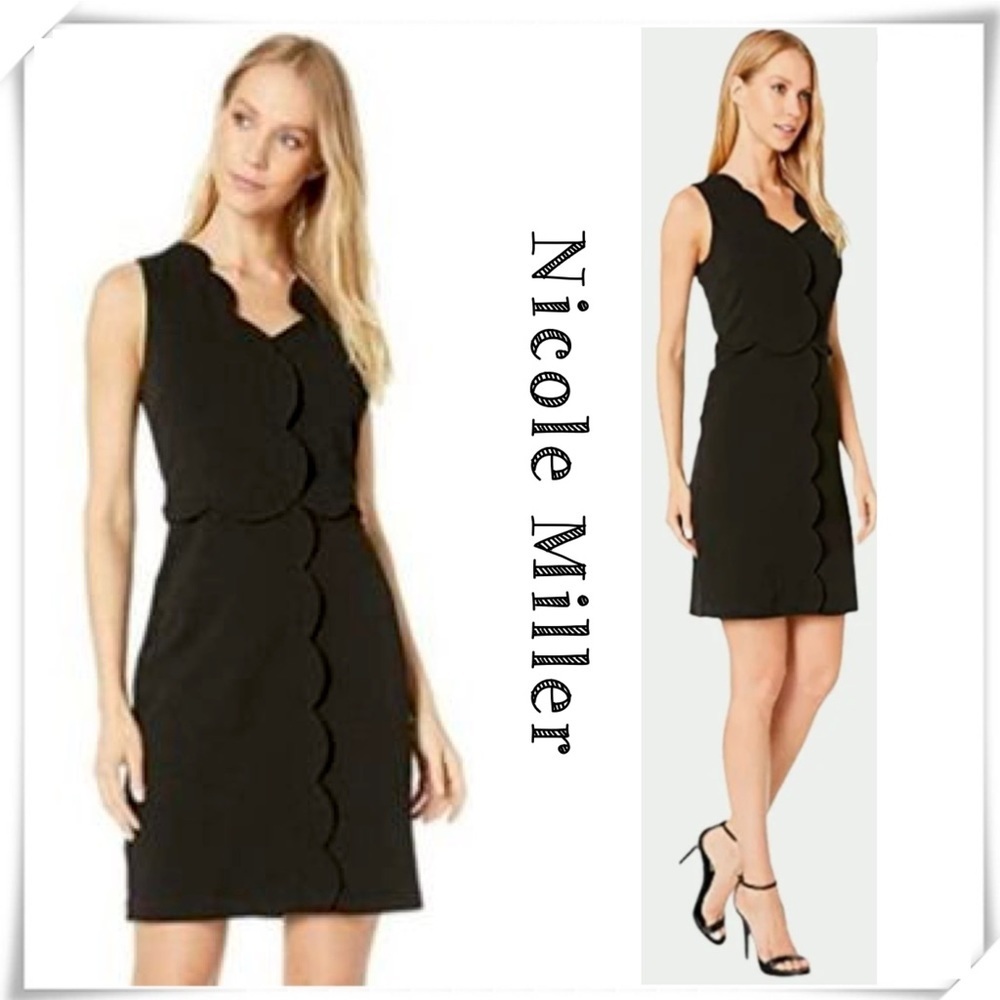 Nicole Miller Scalloped Front Sheath Dress in Black Size 10 New with Tag
